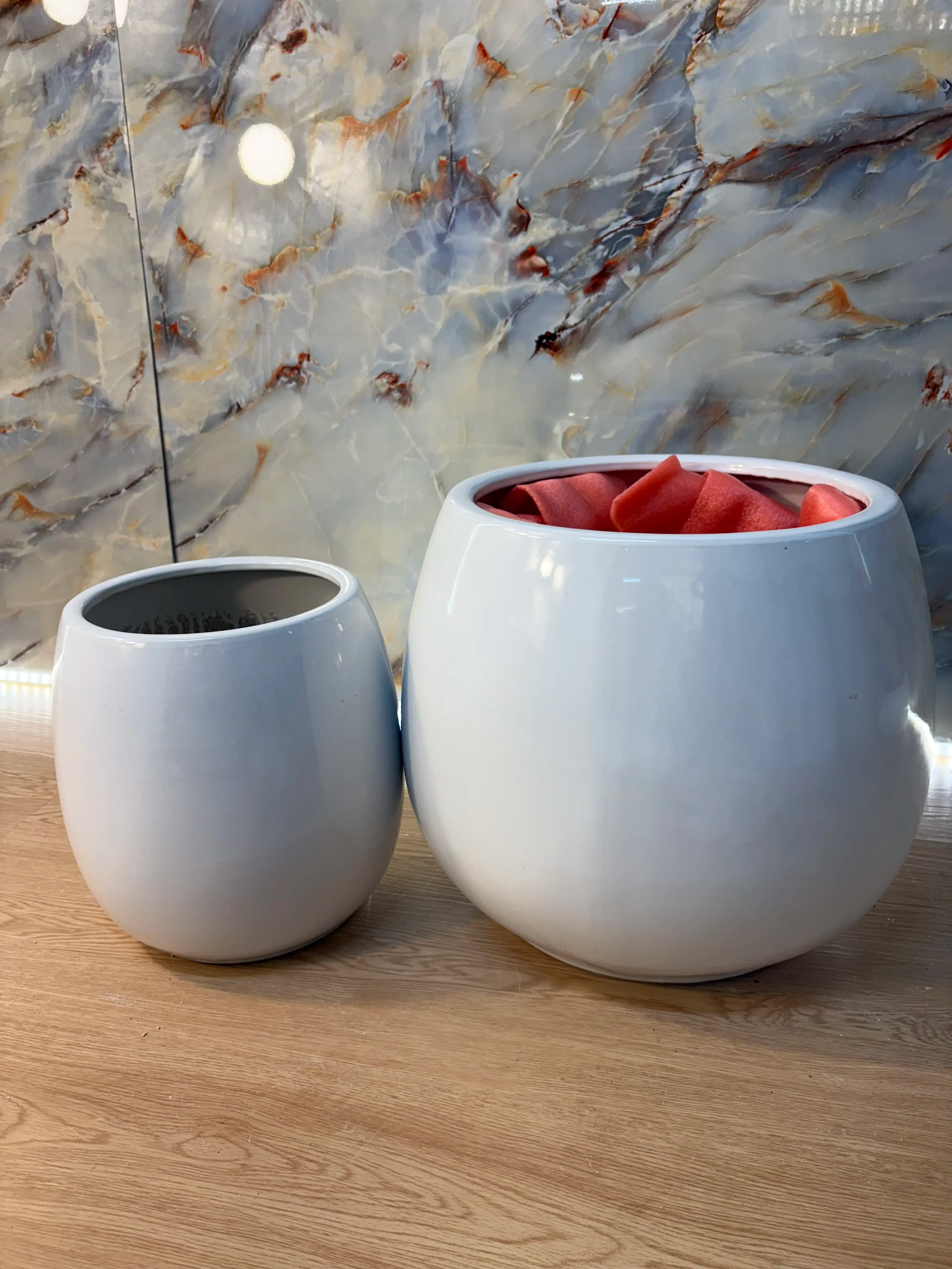 Round White Ceramic Pot