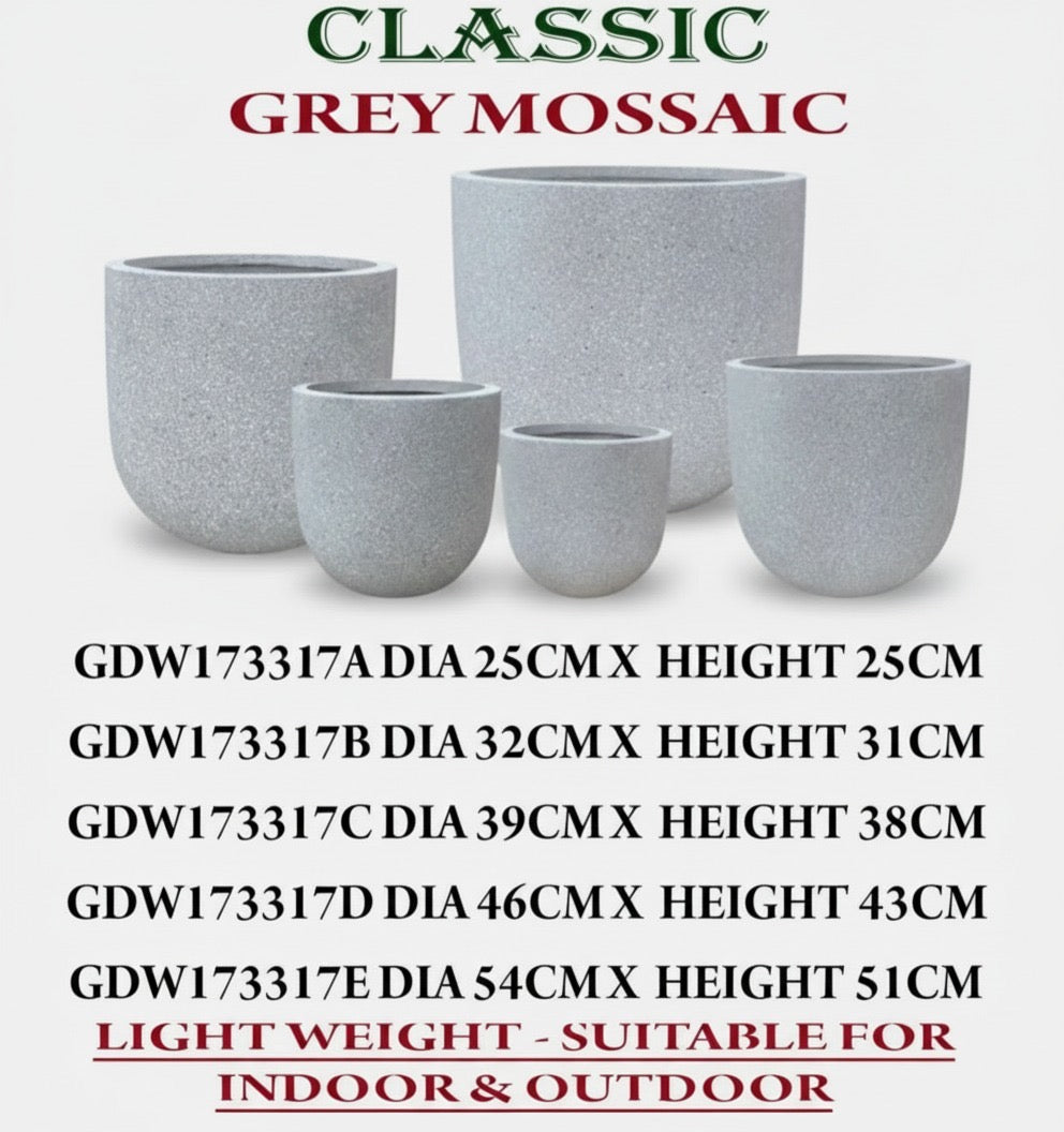 Fiber Pot Grey Mossaic Matte Lifetime Warranty
